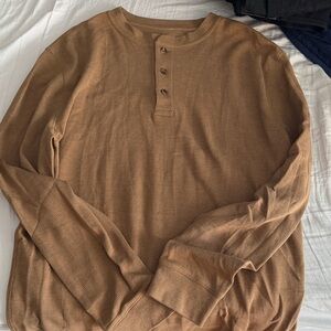 Men's Casual Tan Henley Long Sleeve Shirt